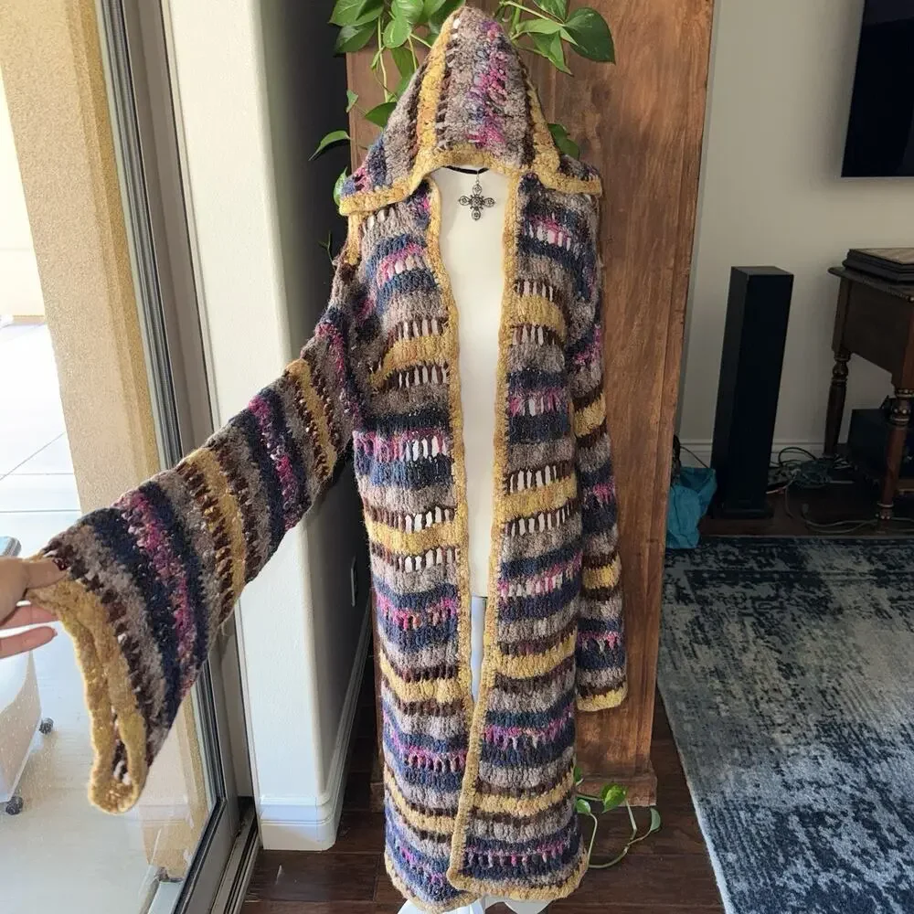 Free People Maggie Crochet Multi Colored Flare Sleeved Cardigan Sweater